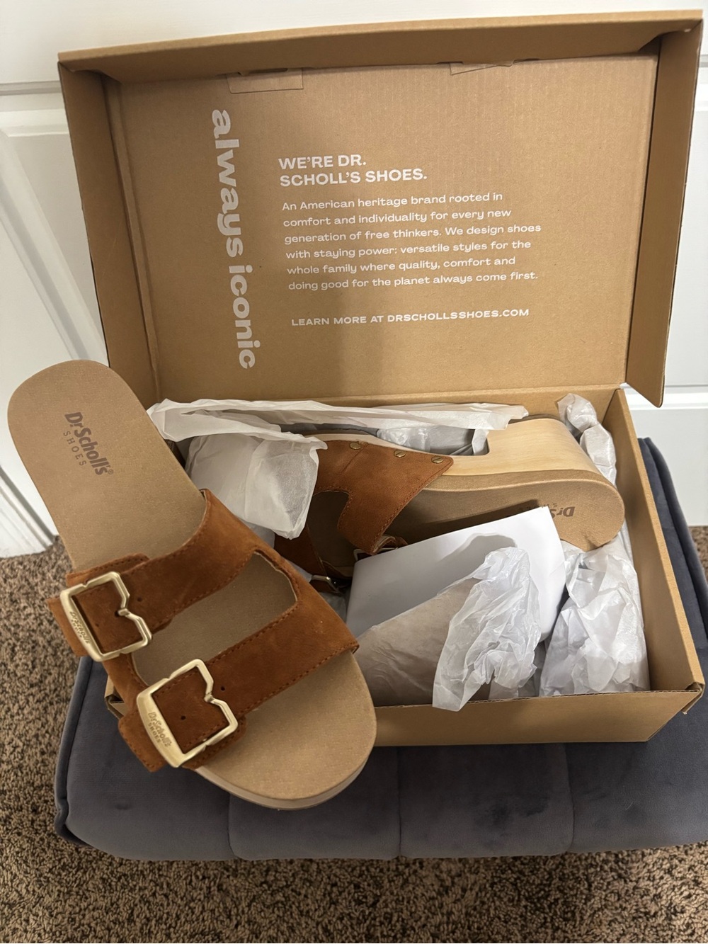 Dr. Scholl’s Women’s Suede Honey Brown Clog Sandal - Picture 2 of 3